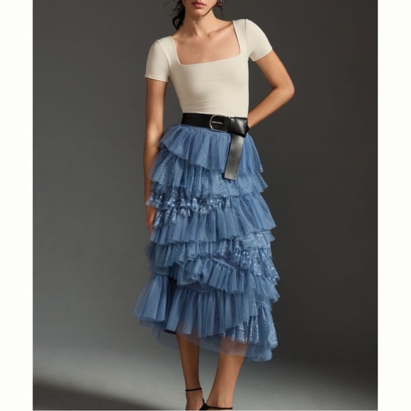 ❌Sold - Anthropologie Ruffled Tulle Midi Skirt - Picture 3 of 15